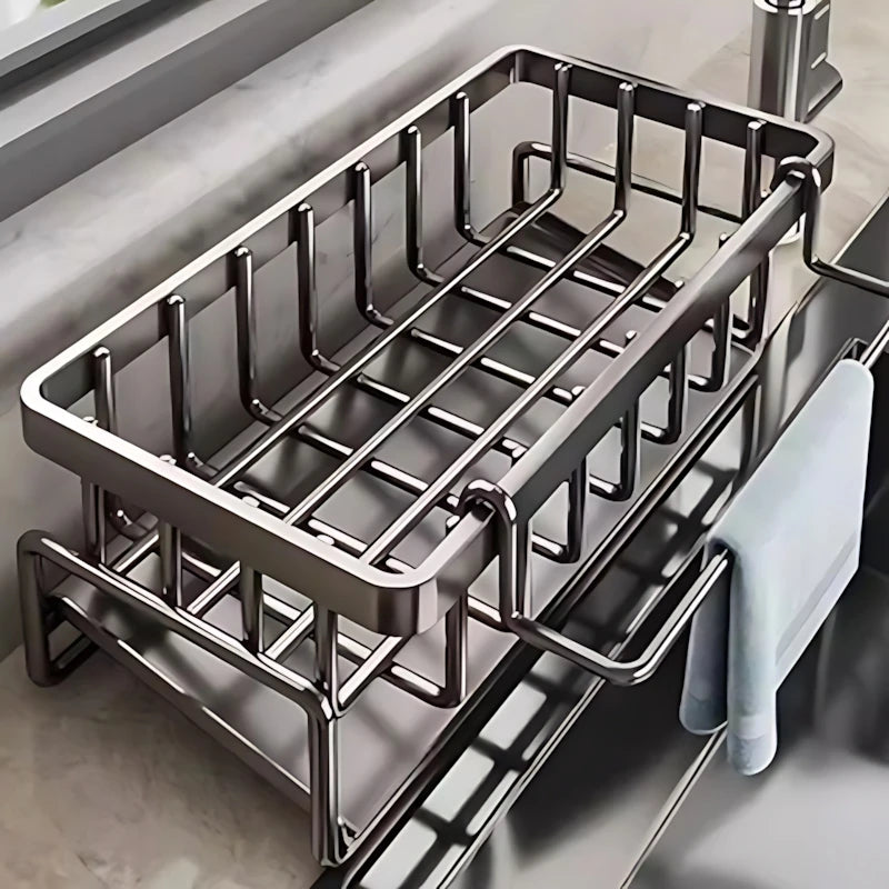 Over Sink Kitchen Organizer | Faucet Mounted Sponge Holder & Drying Rack | Stainless Steel Sink Caddy for Brushes and Cleaning Tools