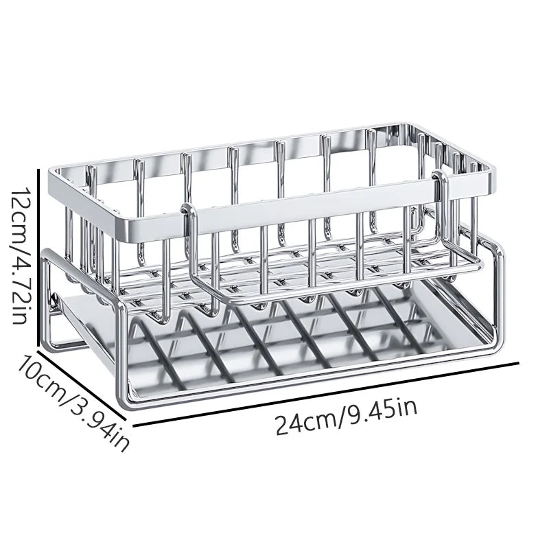 Over Sink Kitchen Organizer | Faucet Mounted Sponge Holder & Drying Rack | Stainless Steel Sink Caddy for Brushes and Cleaning Tools