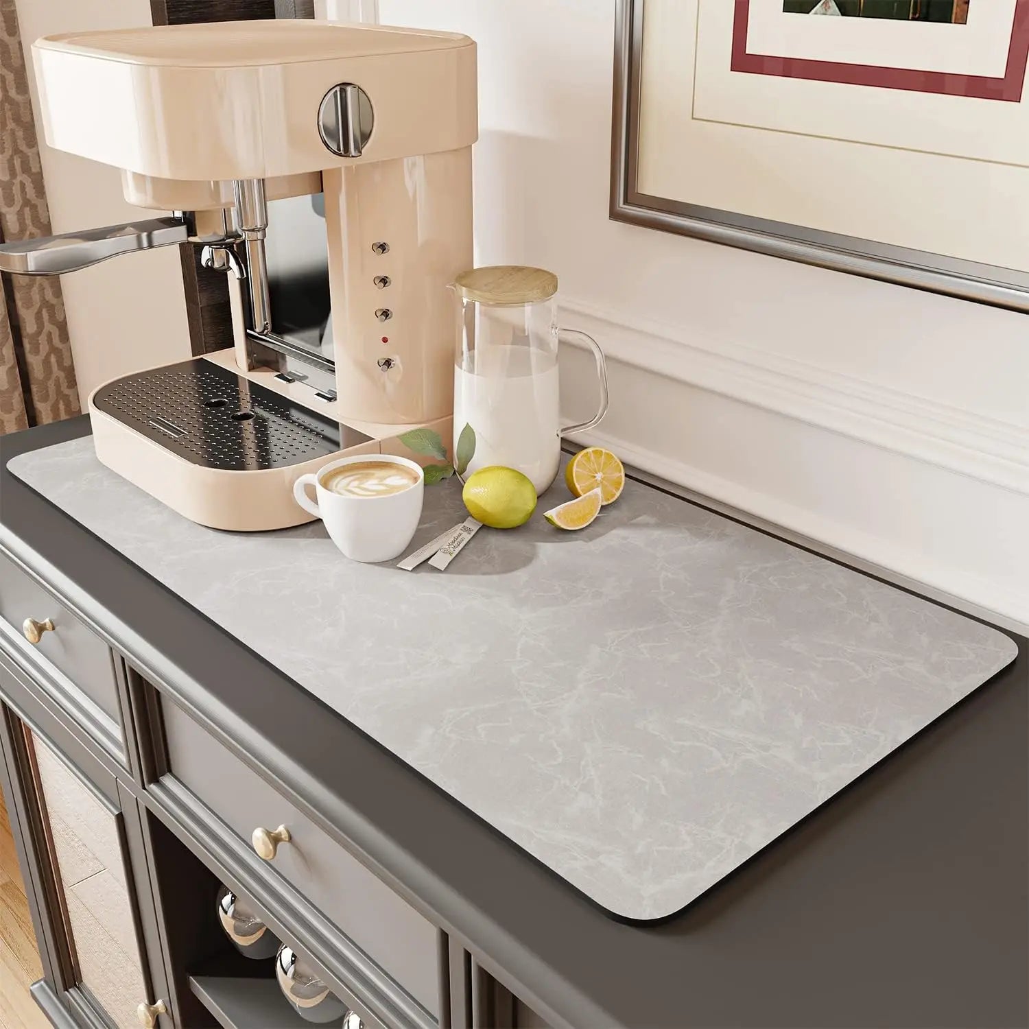 Absorbent CCoffee Machine Mat | Rubber Backed Dish Drying Pad | Kitchen Countertop Drainage Mat