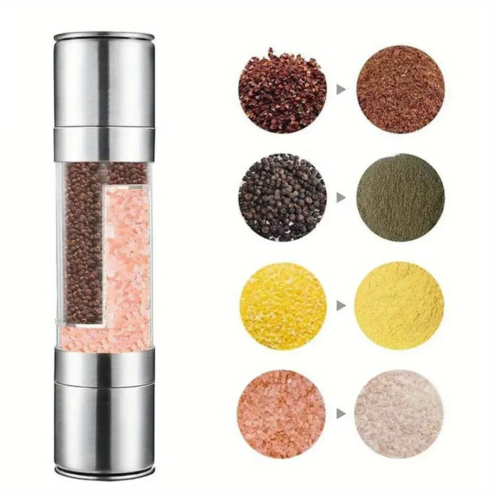 2-in-1 Salt & Pepper Grinder | Dual Chamber Manual Spice Mill with Adjustable Grinders | Stainless Steel Salt and Pepper Shaker | Kitchen Accessory
