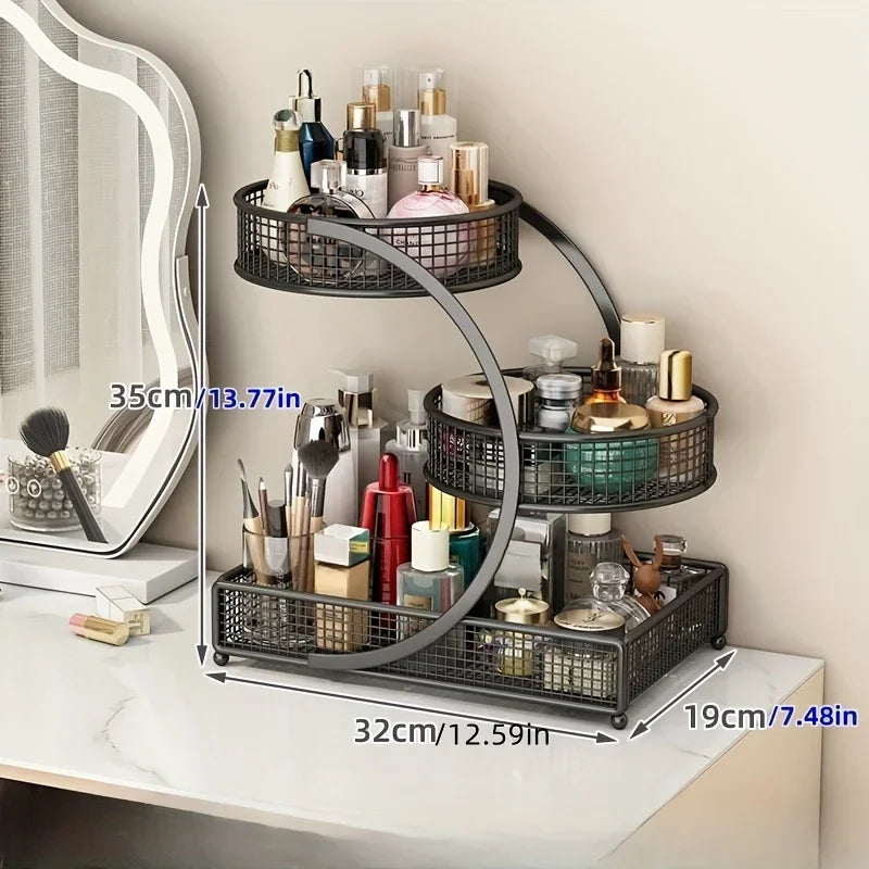 Multi-Layer Makeup Storage Rack | Metal Cosmetic Organizer for Skincare & Beauty Products | No-Assembly Vanity Storage Shelf