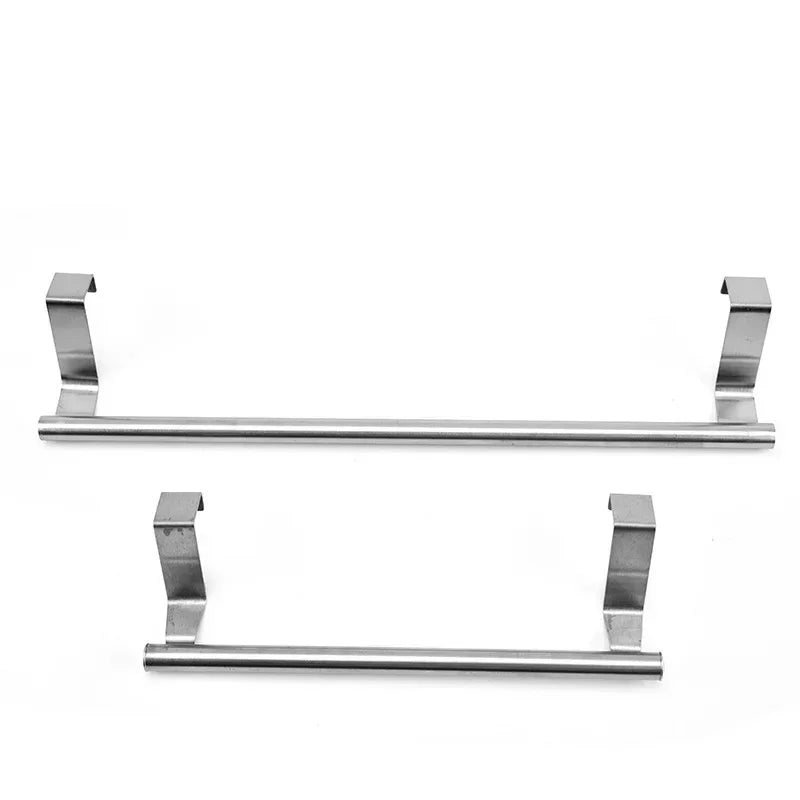 Stainless Steel Over Cabinet Towel Bar | Punch-Free Kitchen & Bathroom Door Towel Holder | Hanging Organizer Rack