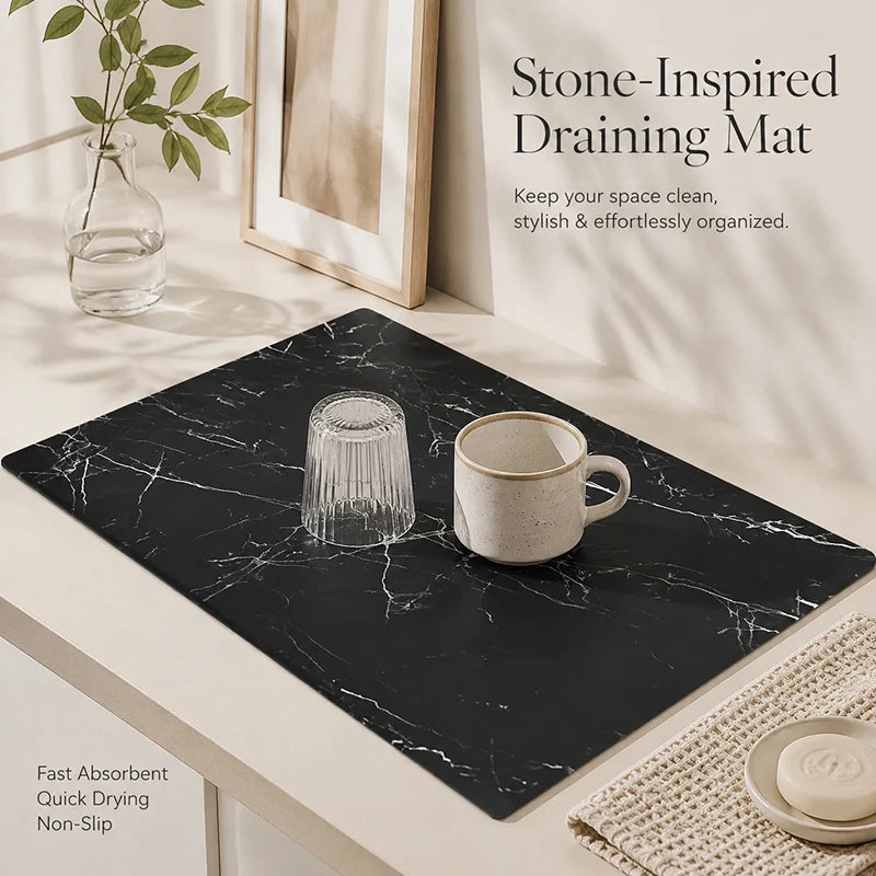 Luxury Marble Dish Drying Mat | Quick-Dry Coffee Maker & Countertop Drain Pad | Absorbent Kitchen Drying Mat