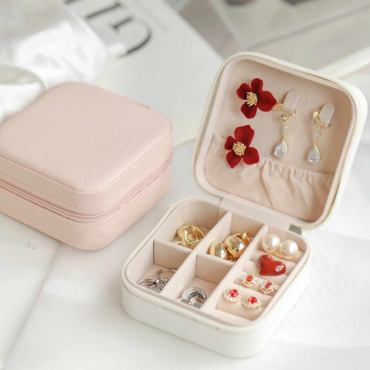 Portable Travel Jewelry Box | Necklace Ring & Earring Organizer Case | Small Jewelry Storage Box