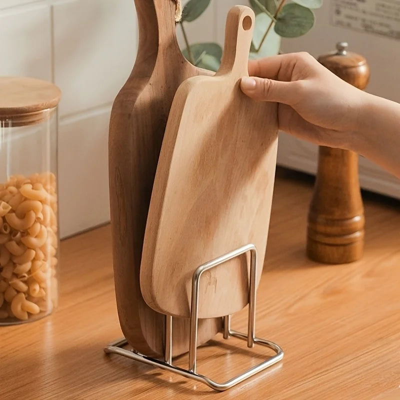 Stainless Steel Pot Lid & Cutting Board Organizer | Heavy-Duty Kitchen Counter Rack | Space-Saving Cookware Storage Holder