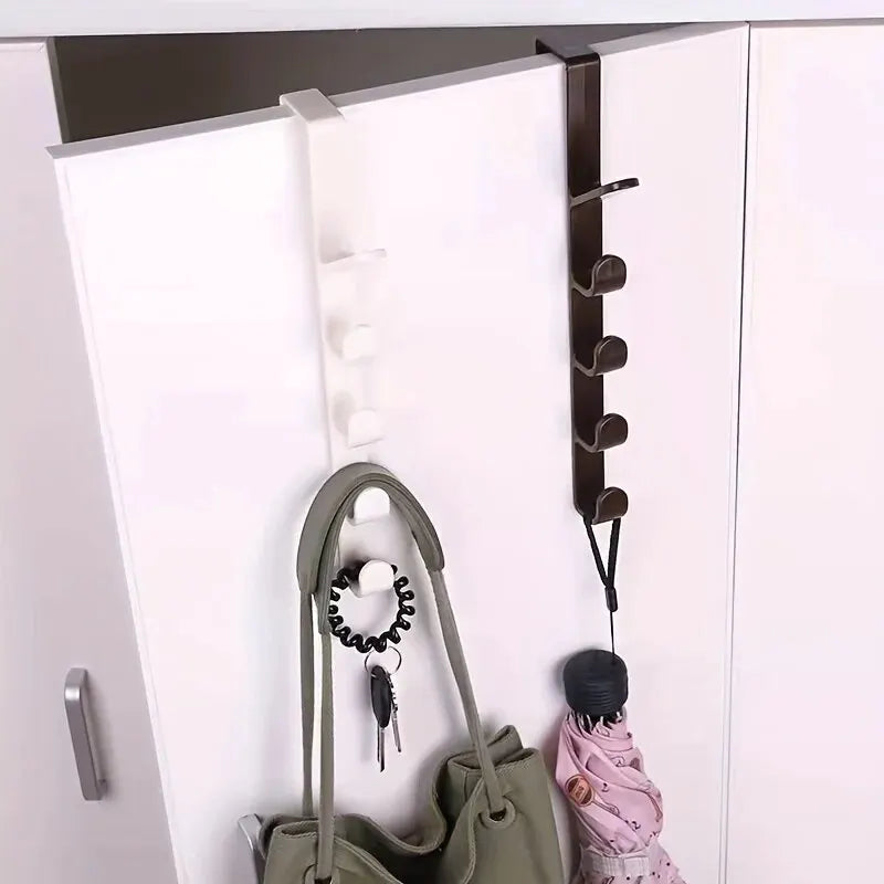 Over The Door Clothes & Purse Hanger | 5-Hook Bedroom Storage Rack | Space Saving Door Organizer for Bags, Hats & Jackets