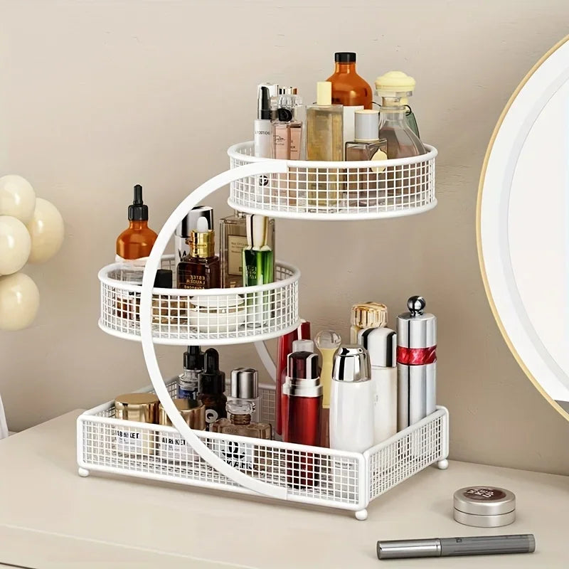 Multi-Layer Makeup Storage Rack | Metal Cosmetic Organizer for Skincare & Beauty Products | No-Assembly Vanity Storage Shelf