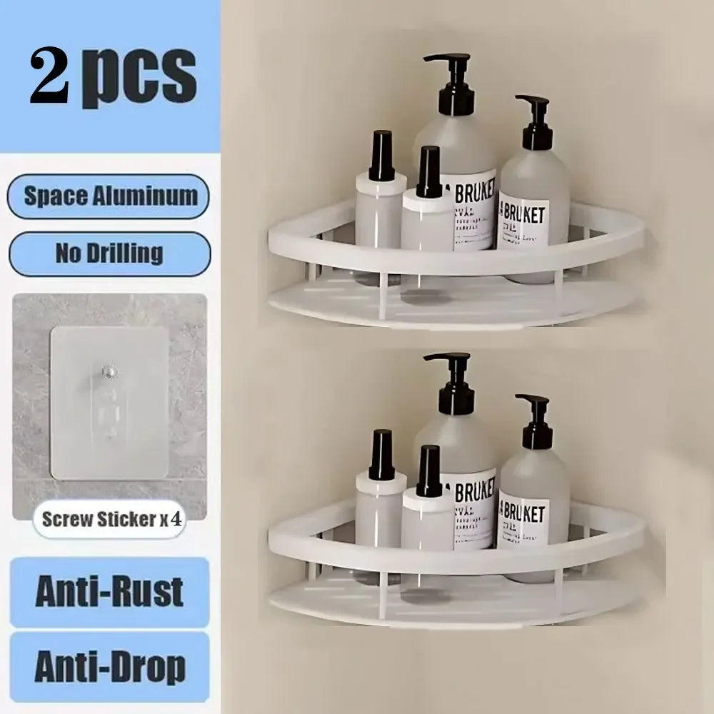 No Drill Bathroom Shelf | Wall Mounted Adhesive Bathroom Organizer for Shower and Wall