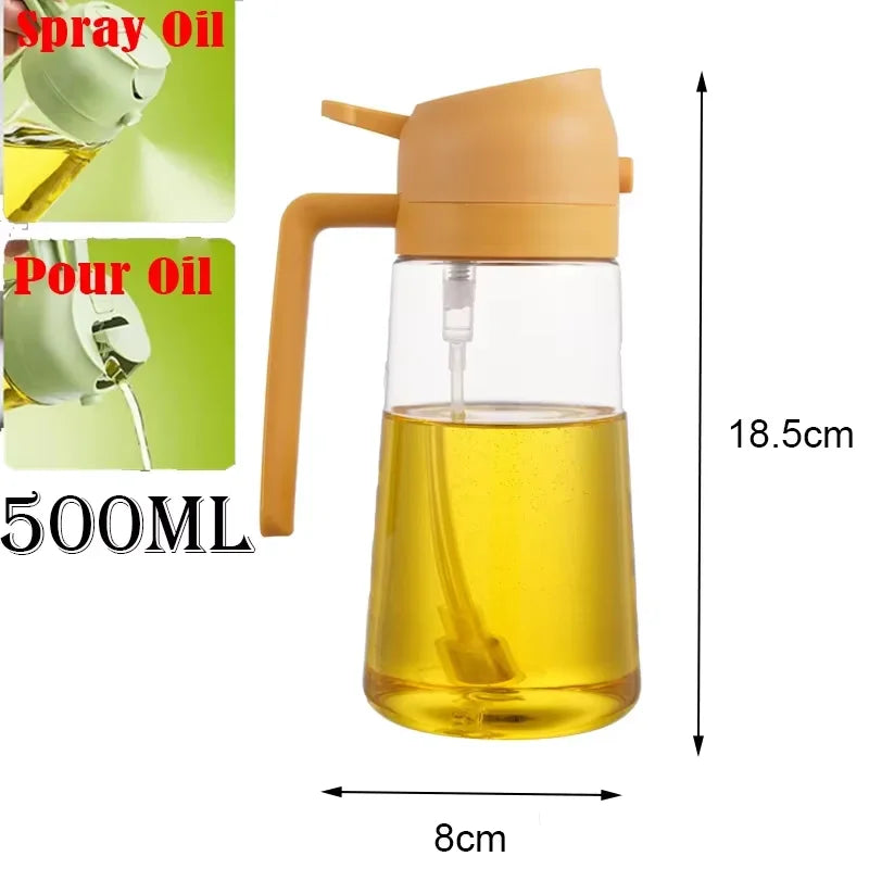 2-in-1 Olive Oil Sprayer & Pourer Bottle | 500ml Refillable Oil Dispenser for Cooking, BBQ & Air Fryer