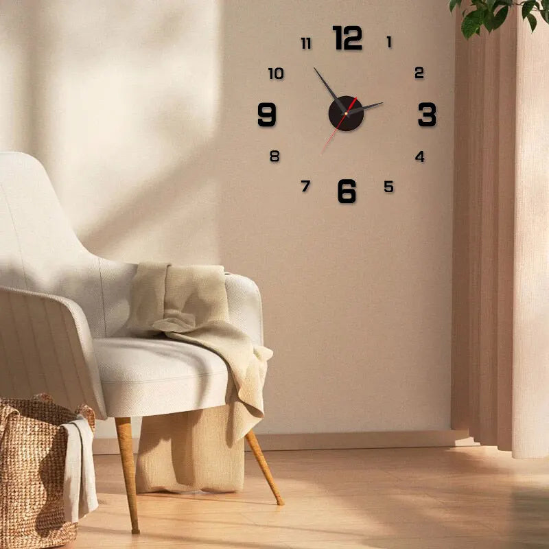 3D Frameless DIY Wall Clock | Large Wall Sticker Clock | Modern Living Room & Office Wall Decor