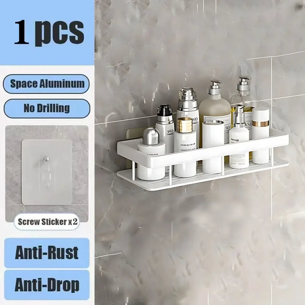 No Drill Bathroom Shelf | Wall Mounted Adhesive Bathroom Organizer for Shower and Wall