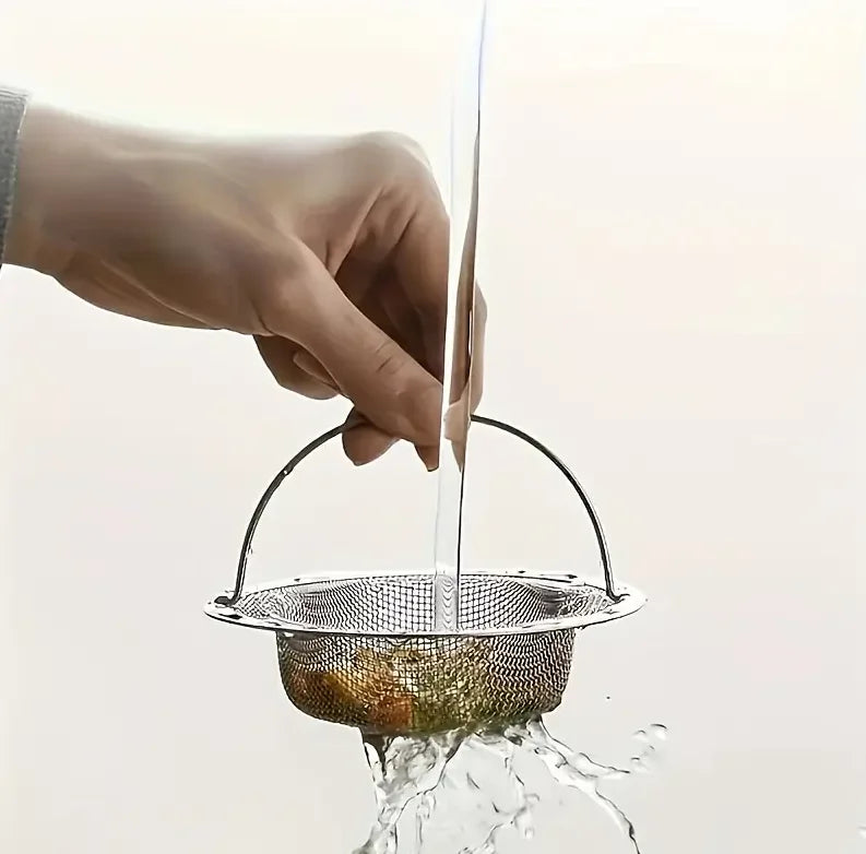 Stainless Steel Sink Drain Strainer with Handle | Kitchen & Bathroom Drain Filter | Reusable Anti-Clog Sink Basket | Easy-Lift Drain Catcher