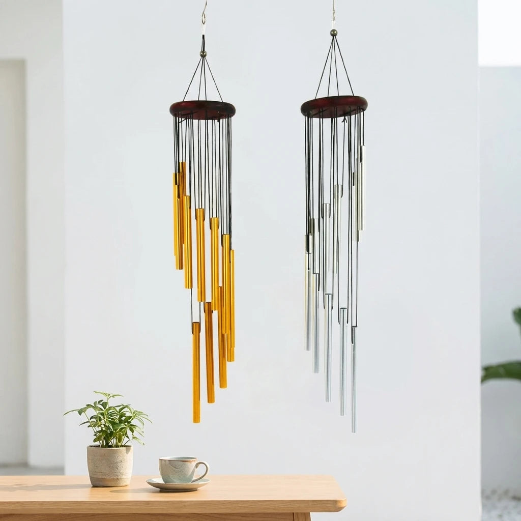 12-Tube Aluminum Wind Chimes | Outdoor Hanging Wind Chime Decor with Hook | Gold & Silver Garden Decoration