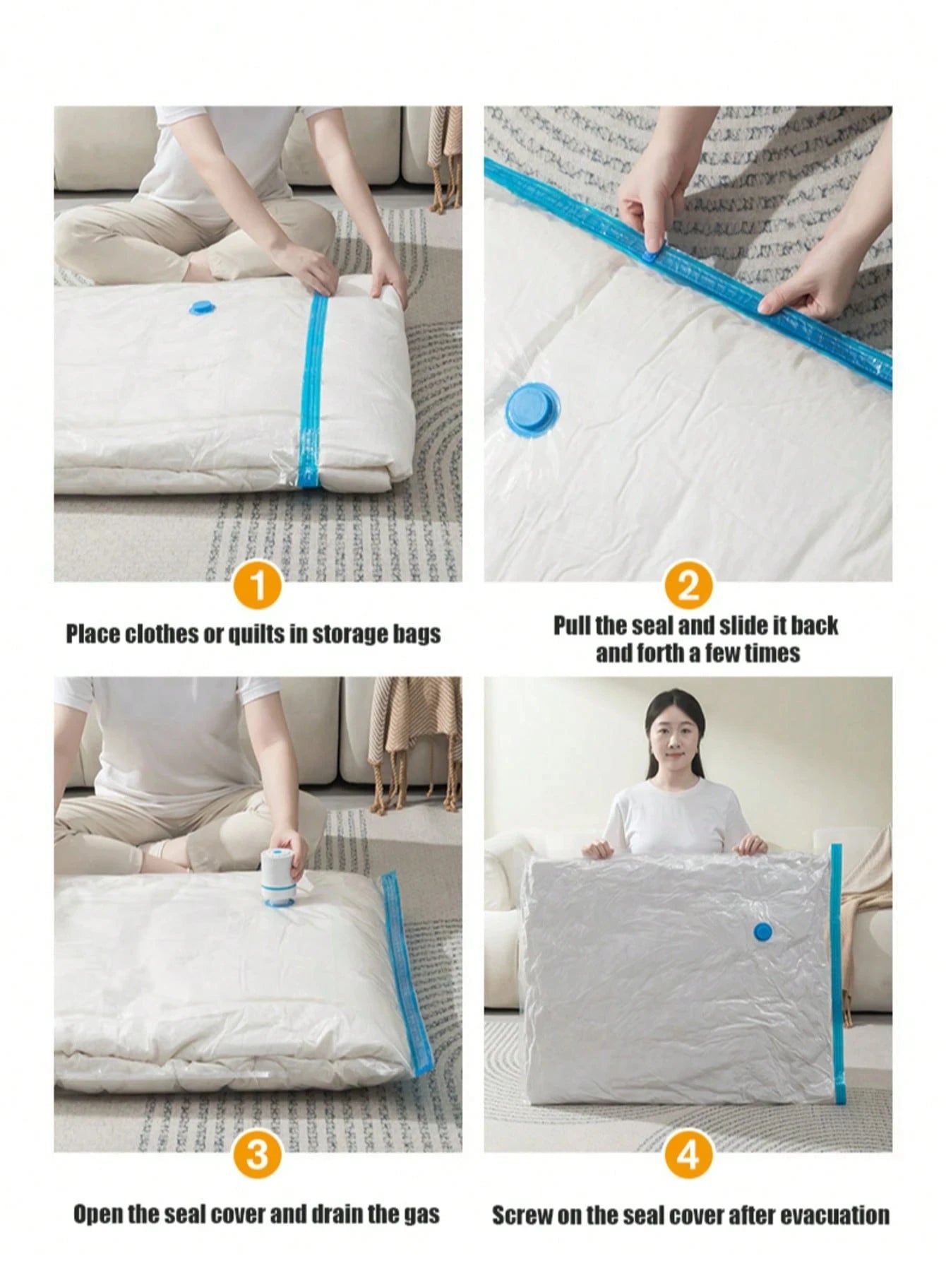 Vacuum Compression Storage Bags | Space Saving Bags for Clothes & Bedding | Travel & Home Organization
