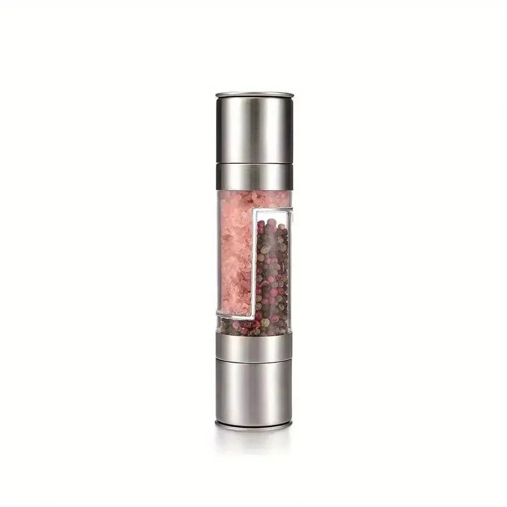 2-in-1 Salt & Pepper Grinder | Dual Chamber Manual Spice Mill with Adjustable Grinders | Stainless Steel Salt and Pepper Shaker | Kitchen Accessory