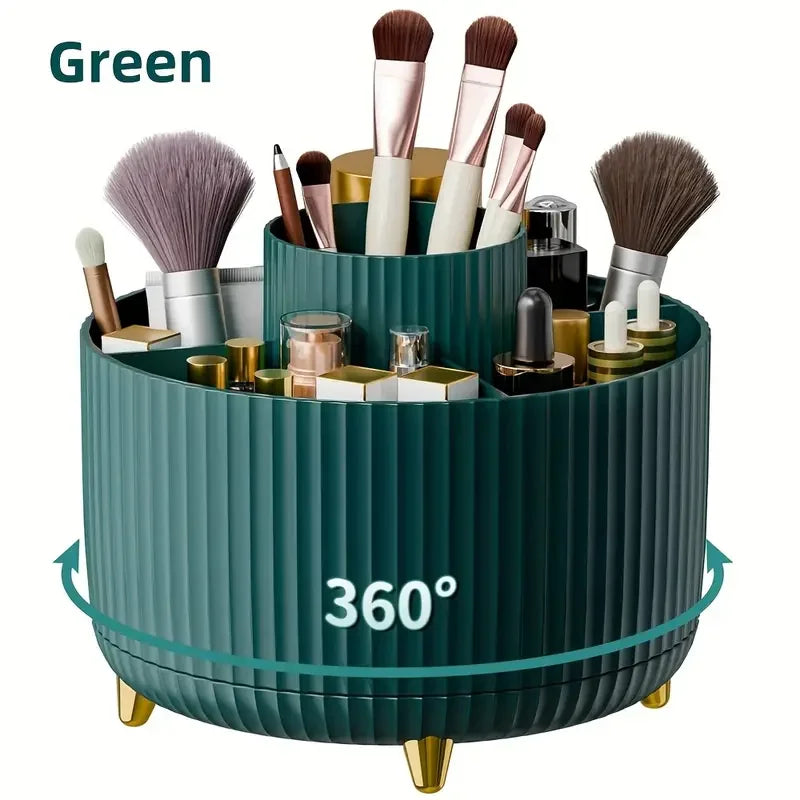 360° Rotating Makeup Organizer | Multi-Compartment Cosmetic Storage Holder | Vanity Organizer for Brushes & Skincare | Makeup, Brushes, and Accessories are NOT Included