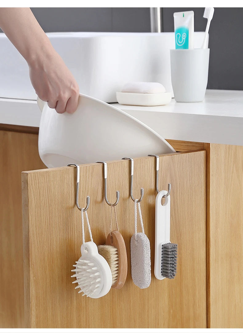 Stainless Steel Double S-Shaped Door Hanger Hooks | Over Door Storage Organizer for Bathroom, Kitchen & Closet | Hooks Only. Towels and Accessories are Not Included