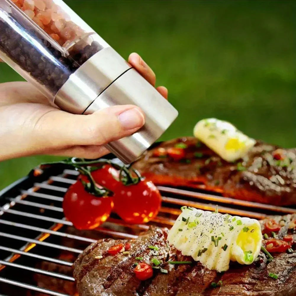 2-in-1 Salt & Pepper Grinder | Dual Chamber Manual Spice Mill with Adjustable Grinders | Stainless Steel Salt and Pepper Shaker | Kitchen Accessory