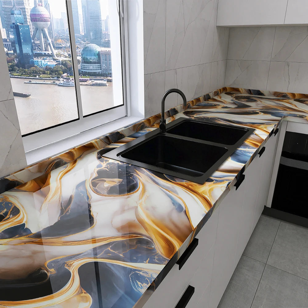Marble Peel & Stick Wallpaper | Waterproof Oil-Proof Contact Paper for Kitchen Countertops, Cabinets & Backsplash Renovation