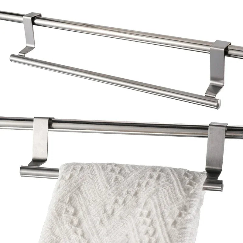 Stainless Steel Over Cabinet Towel Bar | No Drilling Kitchen & Bathroom Door Towel Holder | Hanging Organizer Rack | Bar Only. Towel NOT Included
