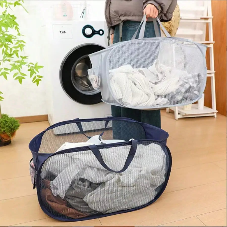 Foldable Laundry Basket | Large Capacity Laundry Hamper with Handles & Side Pockets | Collapsible Bathroom Storage Basket