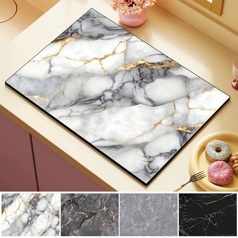 Luxury Marble Dish Drying Mat | Quick-Dry Coffee Maker & Countertop Drain Pad | Absorbent Kitchen Drying Mat
