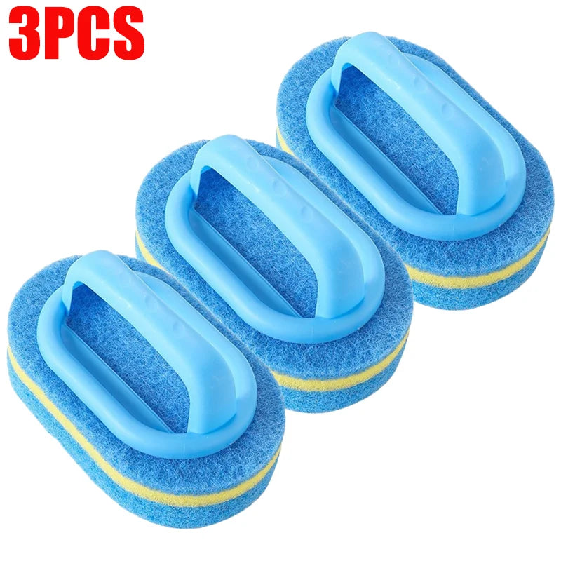 Household Cleaning Brush with Handle | Thick Sponge Scrub Brush for Kitchen & Bathroom | Bathtub Sink Floor & Wall Cleaning Tool | Reusable Scouring Brush