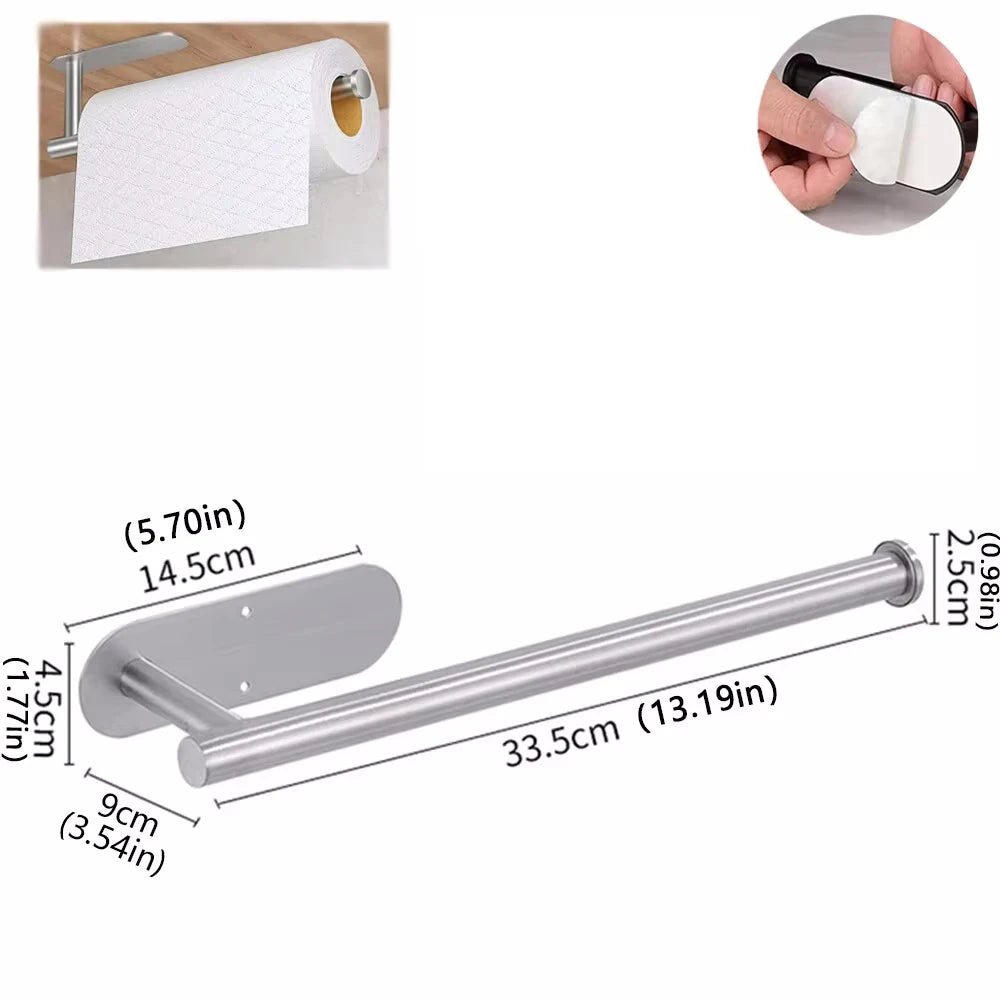Self-Adhesive Paper Towel Holder | Wall Mount Kitchen Paper Towel Rack | No-Drill Towel & Toilet Paper Holder for Bathroom