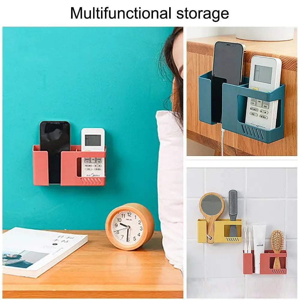 Wall Mounted Remote Controller Storage Box Mobile Phone Charging Holder Storage Box Universal Phone Stand Pen Pencil Organizer