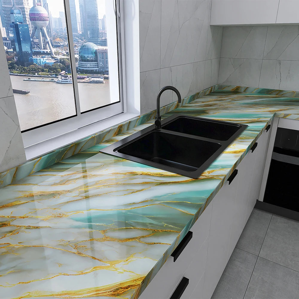 Marble Peel & Stick Wallpaper | Waterproof Oil-Proof Contact Paper for Kitchen Countertops, Cabinets & Backsplash Renovation