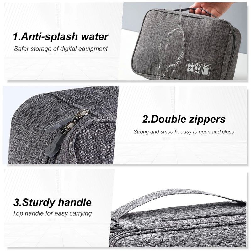 Travel Cable Organizer Bag | Waterproof Electronic Accessories Case for Chargers, USB Cables & Tech Storage