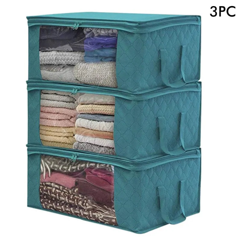 Large Foldable Storage Bin with Clear Window | Stackable Clothing & Blanket Organizer with Handles | Closet & Under Bed Storage