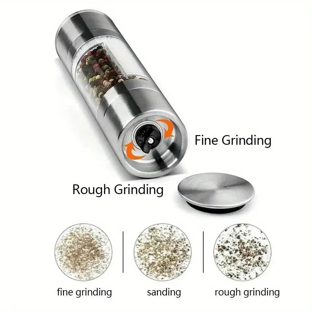 2-in-1 Salt & Pepper Grinder | Dual Chamber Manual Spice Mill with Adjustable Grinders | Stainless Steel Salt and Pepper Shaker | Kitchen Accessory