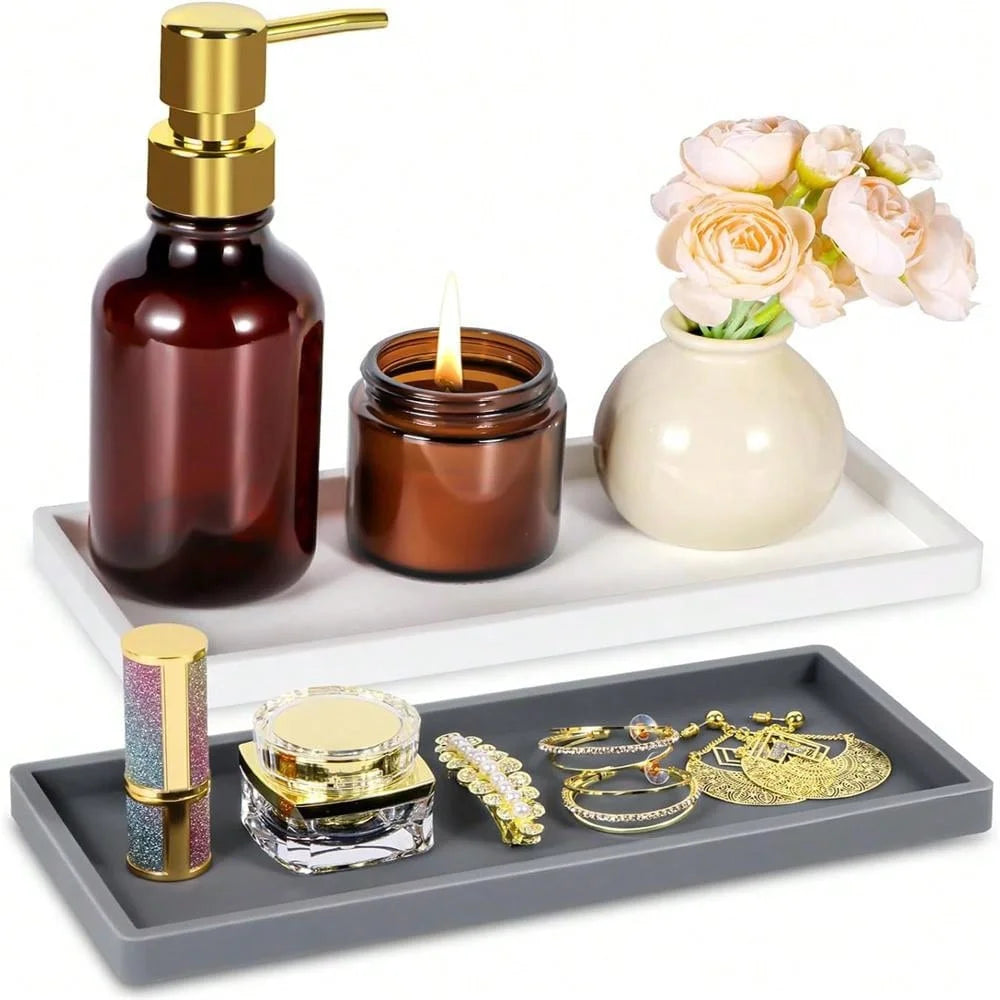 Soft Silicone Bathroom Tray | Decorative Vanity Organizer for Jewelry, Perfume & Skincare | Modern Countertop Storage Tray