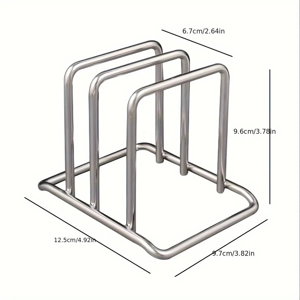 Stainless Steel Pot Lid & Cutting Board Organizer | Heavy-Duty Kitchen Counter Rack | Space-Saving Cookware Storage Holder