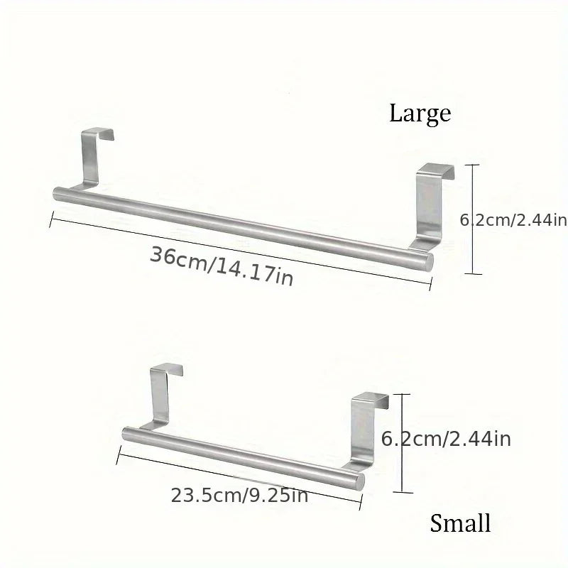 Stainless Steel Over Cabinet Towel Bar | No Drilling Kitchen & Bathroom Door Towel Holder | Hanging Organizer Rack | Bar Only. Towel NOT Included