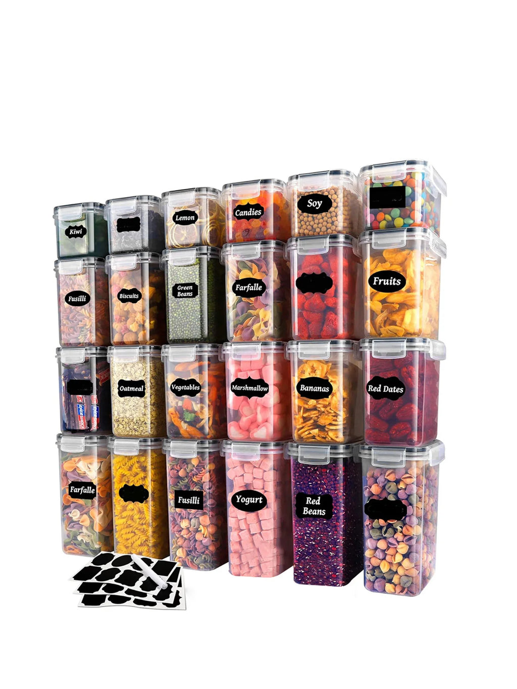Airtight Food Storage Container Set | 24/48 Piece Pantry Organization Containers with Lids & Labels | Kitchen Storage for Rice, Pasta & Dry Foods