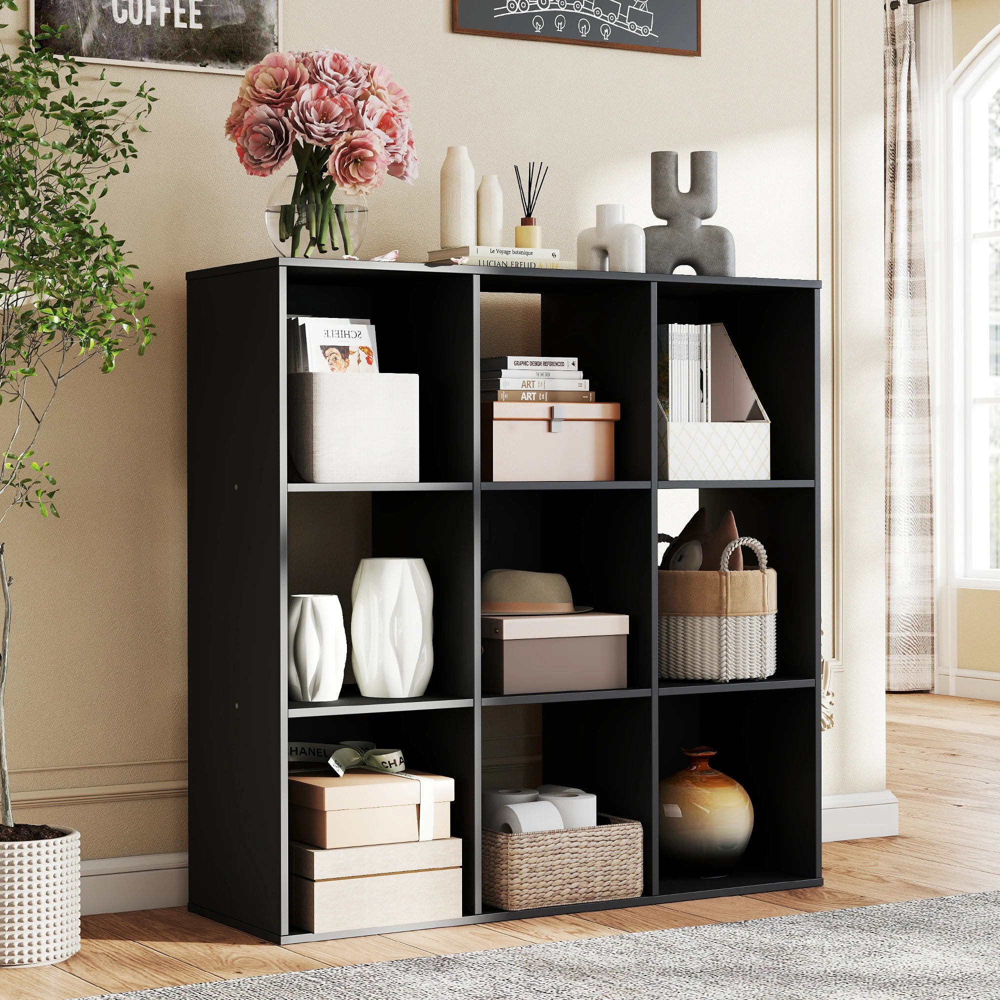 6, 8, or 9-Cube Storage Organizer Bookcase | Wooden Cubby Shelf for Living Room, Home Office & Display Storage