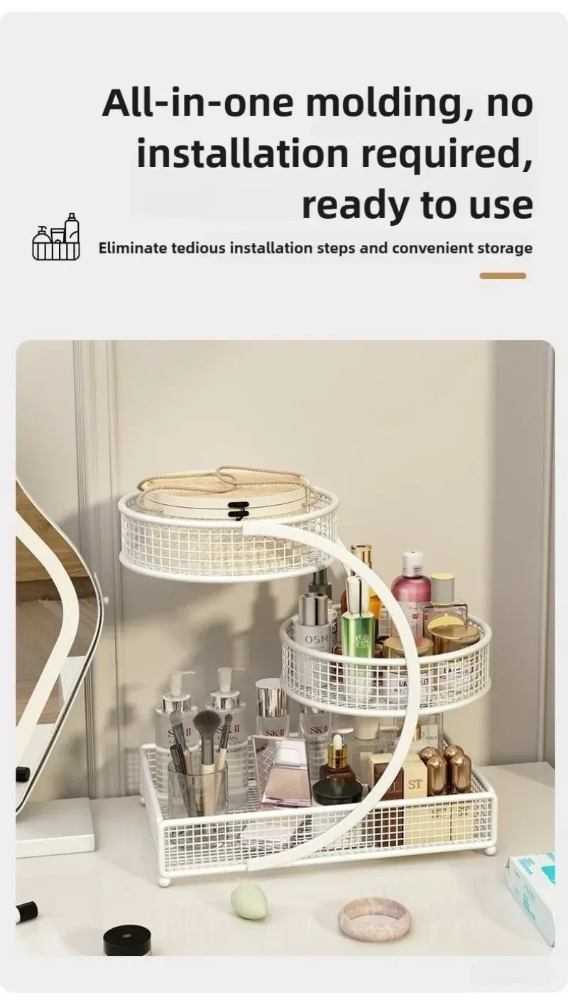 Multi-Layer Makeup Storage Rack | Metal Cosmetic Organizer for Skincare & Beauty Products | No-Assembly Vanity Storage Shelf