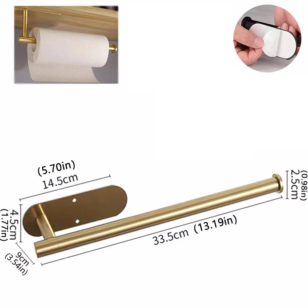 Self-Adhesive Paper Towel Holder | Wall Mount Kitchen Paper Towel Rack | No-Drill Towel & Toilet Paper Holder for Bathroom