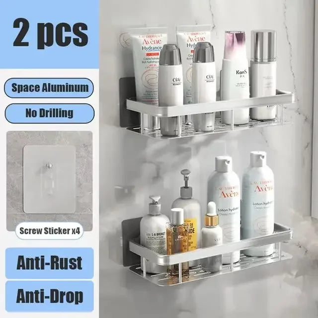 No Drill Bathroom Shelf | Wall Mounted Adhesive Bathroom Organizer for Shower and Wall