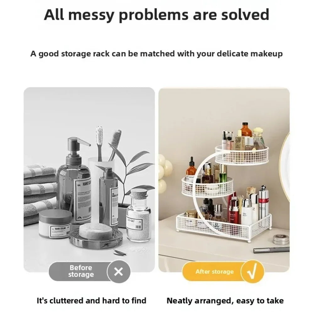 Multi-Layer Makeup Storage Rack | Metal Cosmetic Organizer for Skincare & Beauty Products | No-Assembly Vanity Storage Shelf