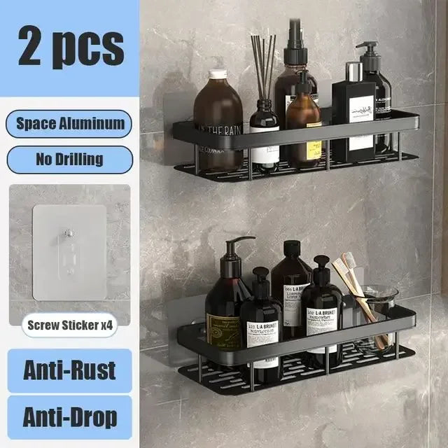 No Drill Bathroom Shelf | Wall Mounted Adhesive Bathroom Organizer for Shower and Wall