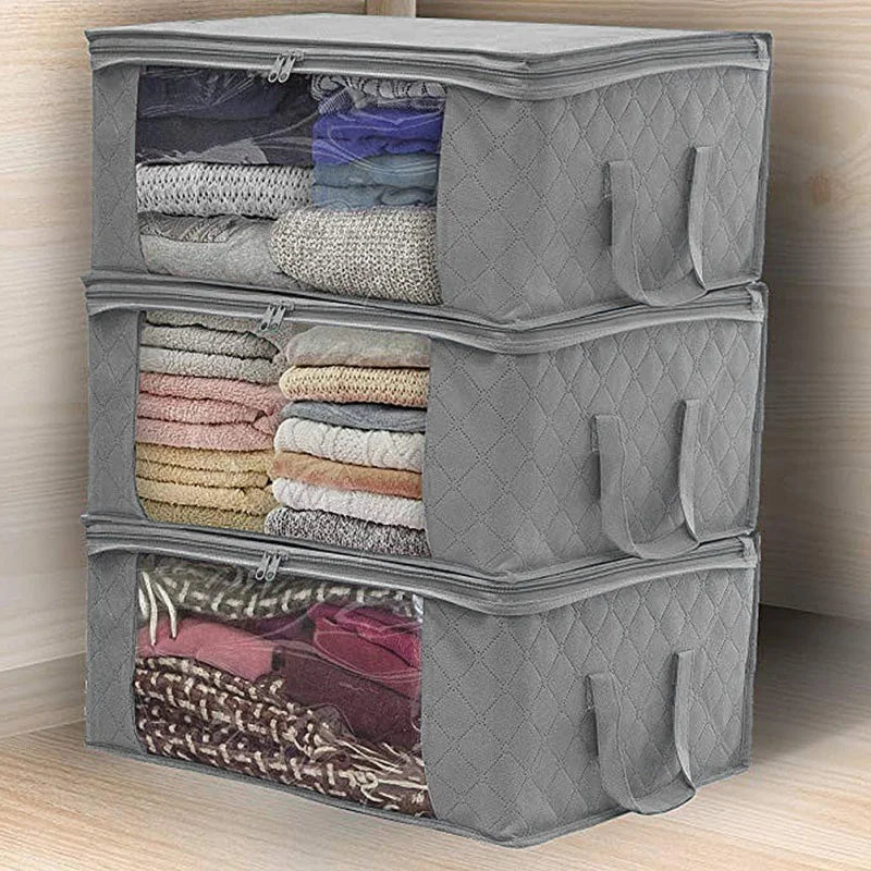 Large Foldable Storage Bin with Clear Window | Stackable Clothing & Blanket Organizer with Handles | Closet & Under Bed Storage