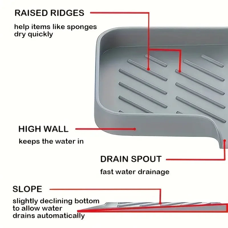 Soap and Sponge Holder | Kitchen and Bathroom Countertop Sink Drying Organizer Mat