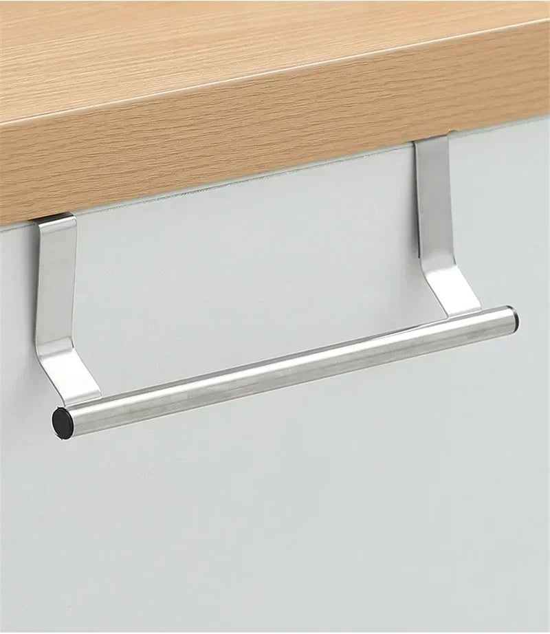 Stainless Steel Over Cabinet Towel Bar | Punch-Free Kitchen & Bathroom Door Towel Holder | Hanging Organizer Rack