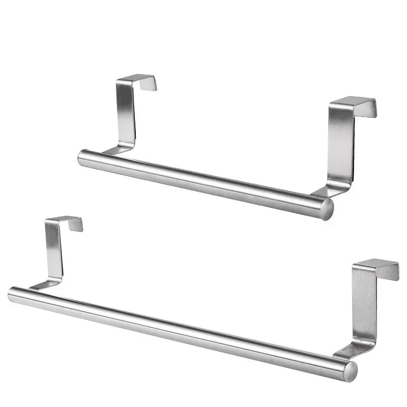 Stainless Steel Over Cabinet Towel Bar | Punch-Free Kitchen & Bathroom Door Towel Holder | Hanging Organizer Rack