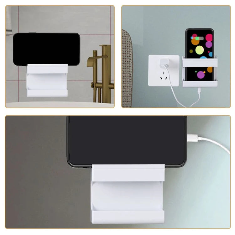 Wall Mount Remote Control & Phone Holder | Punch-Free Adhesive Organizer Box | Charging Storage Stand for Living Room & Bedroom