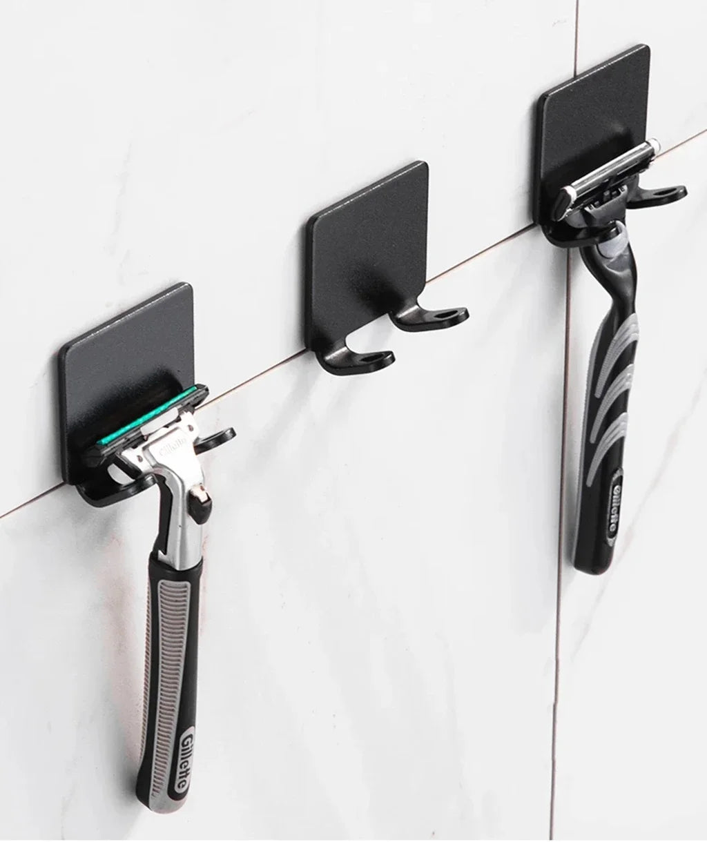 2/4PCS Adhesive Razor Holder Wall Mounted Bathroom For Shower Hook Rack Gillette Shaver Shaving Holder Black Plastic Hook