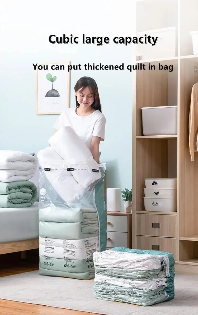 No-Pump Vacuum Storage Bag | Large Compression Bag for Clothes, Blankets & Travel | Space-Saving Organizer